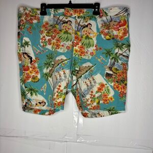 Polo Ralph Lauren Mens Slim Fit Hawaiian Hula Girl Print Shorts Cotton Linen 42